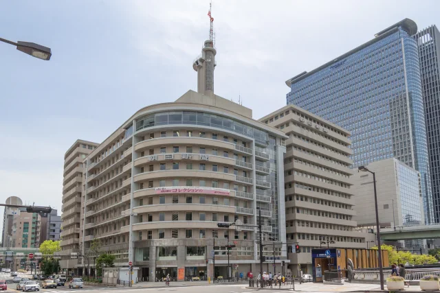 Asahi Shimbun Bldg. · Photograph of Asahi Building and Asahi Shimbun Building, Osaka Head Office of Asahi Shimbun Company, in Kita-ku, Osaka, Osaka Prefecture, Japan.