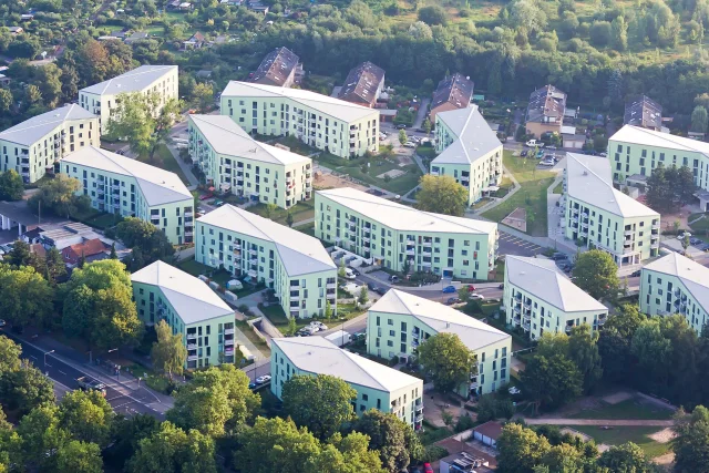Siedlung Buchheimer Weg Köln, Ersatz-Neubau einer 50er-Jahre Wohnsiedlung · Ballonfahrt über Köln - GAG-Siedlung Buchheimer Weg