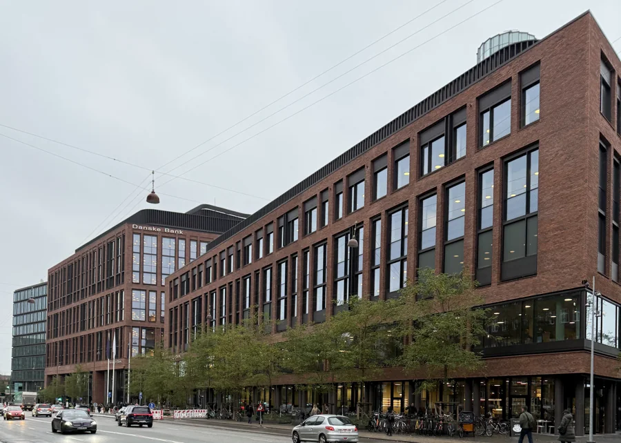 The long red-brick street facade of Danske Bank’s new Copenhagen headquarters.